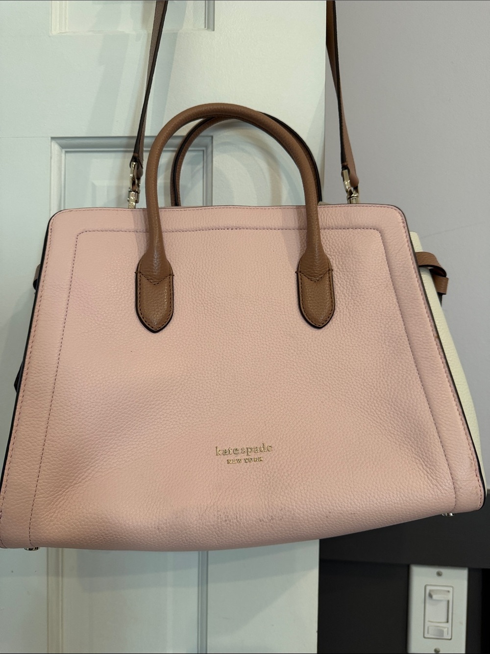 kate spade Pink Pebble Leather Satchel with Brown Handles